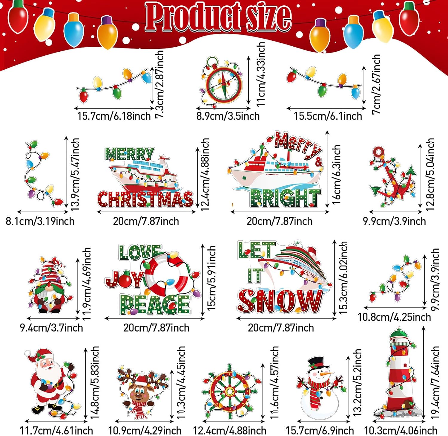 Capoda 16 Pcs Christmas Cruise Door Magnets Merry Christmas Magnets Decorations Winter Holidays Magnetic Stickers for Car Ship Xmas Holiday Refrigerator Metal Door Garage Car Decor(Light Bulb)